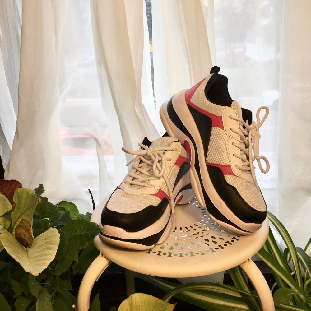 White pink and black dad sneakers